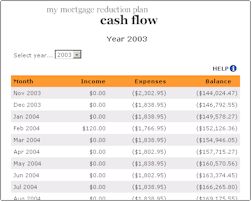 Mortgage Reduction Software Cash Flow sample page