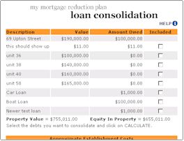 Mortgage Reduction Software Loan Consolidation sample page