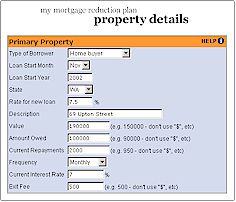 Mortgage Reduction Software Property Details sample page